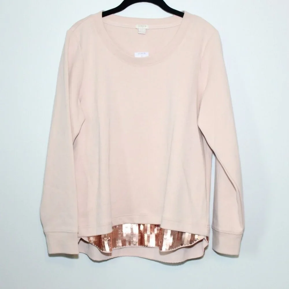 NWT J Crew Sequin Trim Sweatshirt Top Blush Pink E4182 Women's Size Large H12697 - Picture 2 of 12